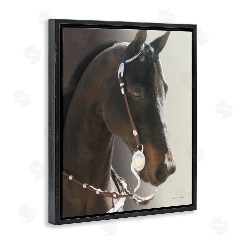 Kari Brooks Horse with Bridle Black Floating Frame Canvas Wall Art Print