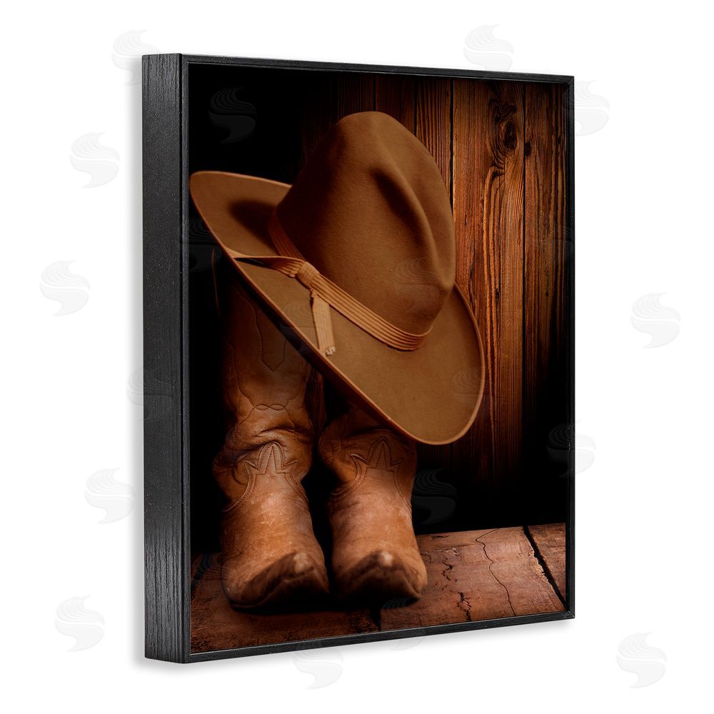 Marcus Prime Cowboy Boots & Hat Black Framed Giclee Wall Art Print