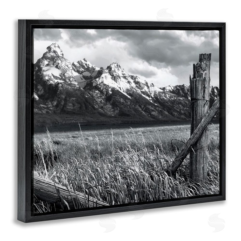 Steve Toole Grassland Fence Photography Black Floating Frame Canvas Wall Art Print