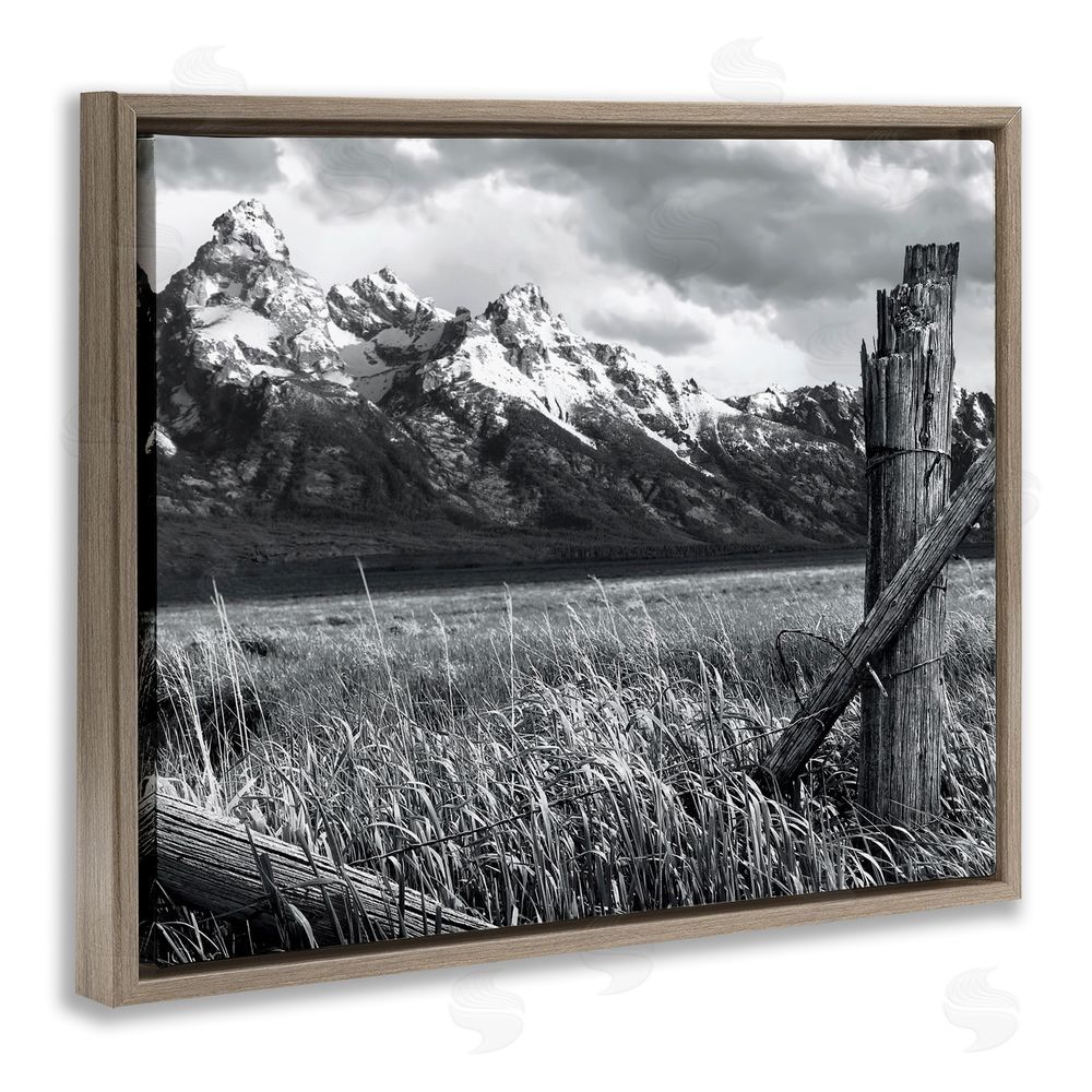 Steve Toole Grassland Fence Photography Brown Floating Frame Canvas Wall Art Print