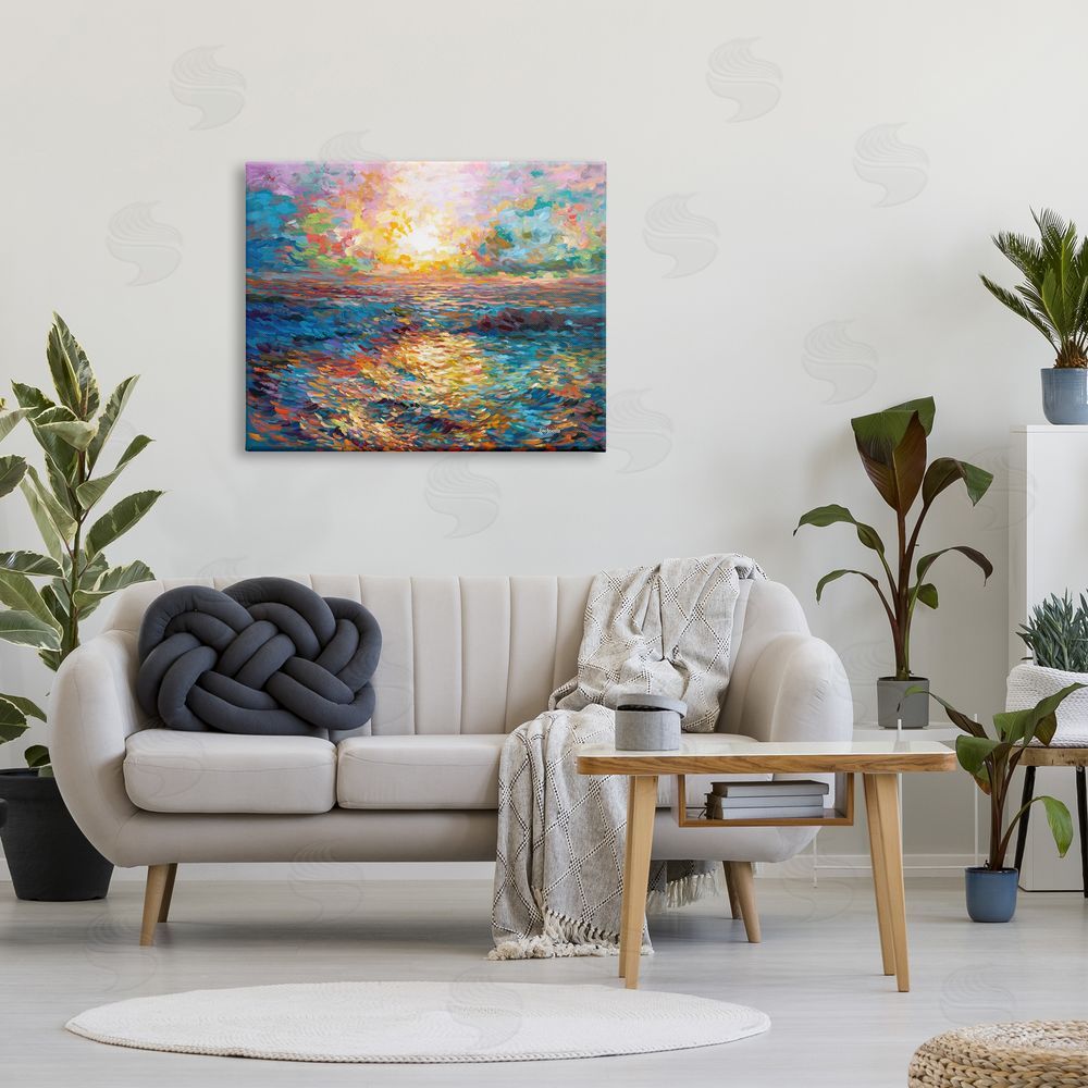 Leon Devenice Sunset in Mykonos Beach Canvas Wall Art Print in Room