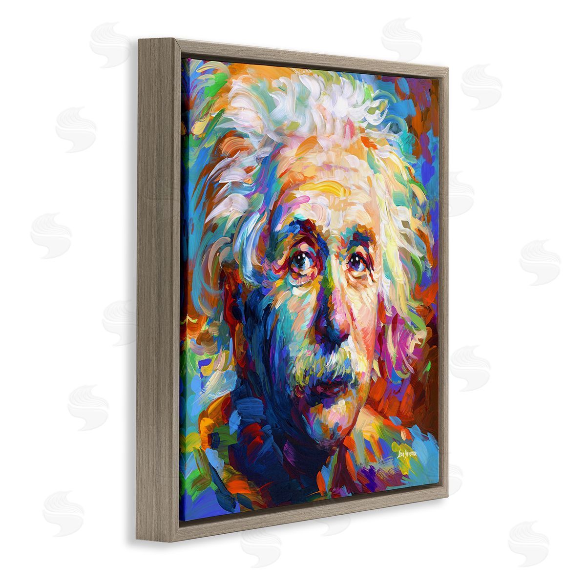 Abstract Albert Einstein Portrait Brown Floating Frame Canvas Wall Art, Home Decor by Leon Devenice