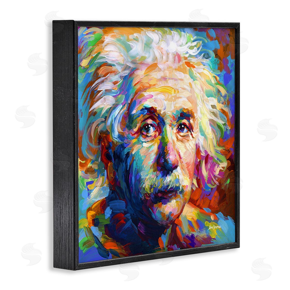 Abstract Albert Einstein Portrait Black Frame Print Wall Art, Home Decor by Leon Devenice