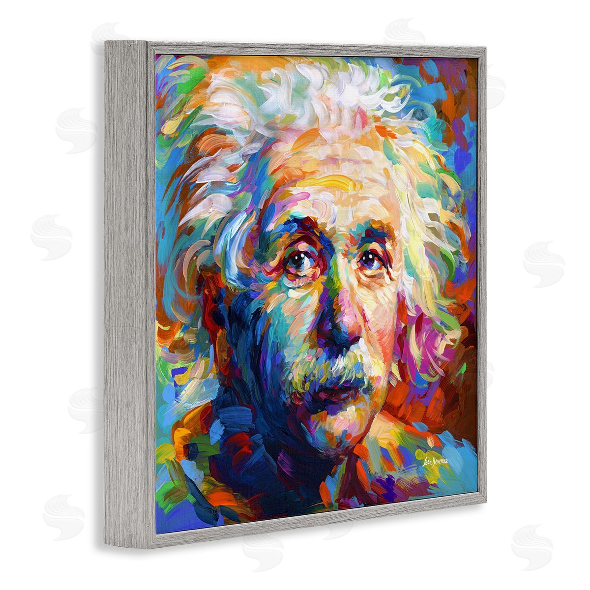 Abstract Albert Einstein Portrait Grey Frame Print Wall Art, Home Decor by Leon Devenice