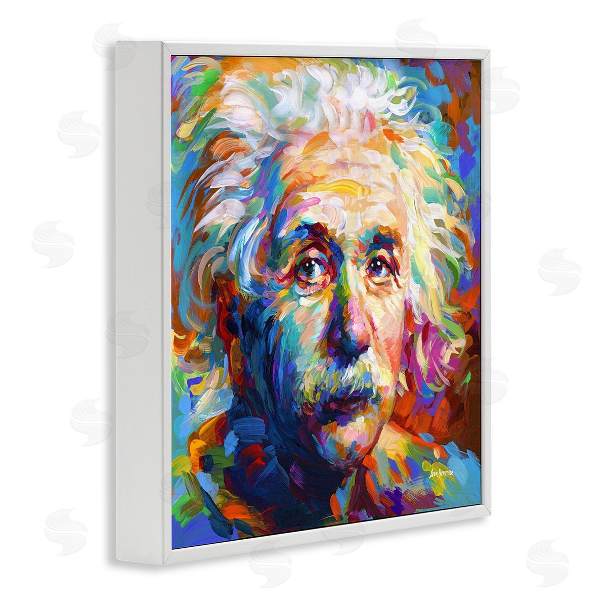 Abstract Albert Einstein Portrait White Frame Print Wall Art, Home Decor by Leon Devenice