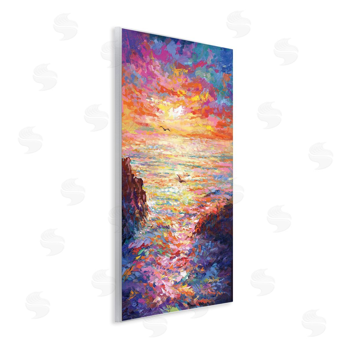 Vibrant Abstract Ocean Sunset Wood Plaque Wall Art, Home Decor by Leon Devenice