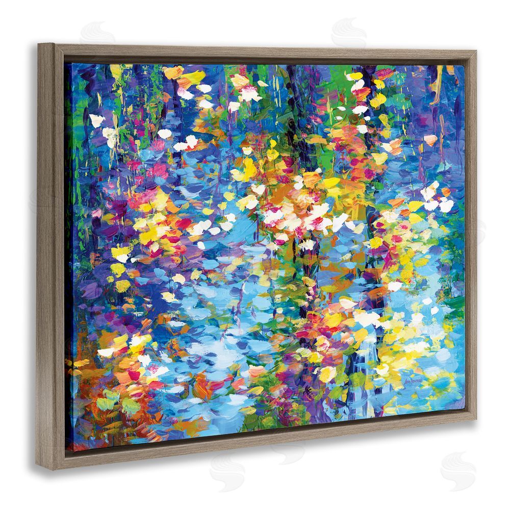 Leon Devenice Colorful Reflections Lake Flowers Brown Floating Frame Canvas Wall Art Print