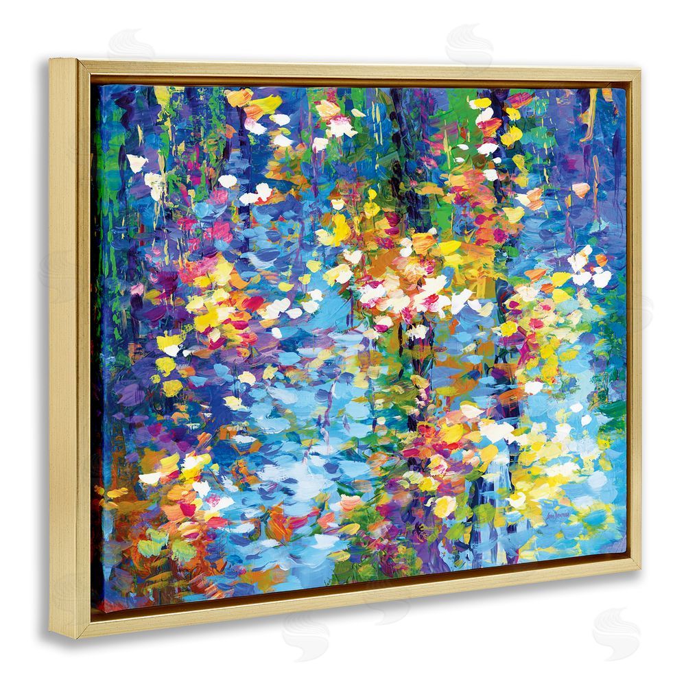 Leon Devenice Colorful Reflections Lake Flowers Gold Floating Frame Canvas Wall Art Print