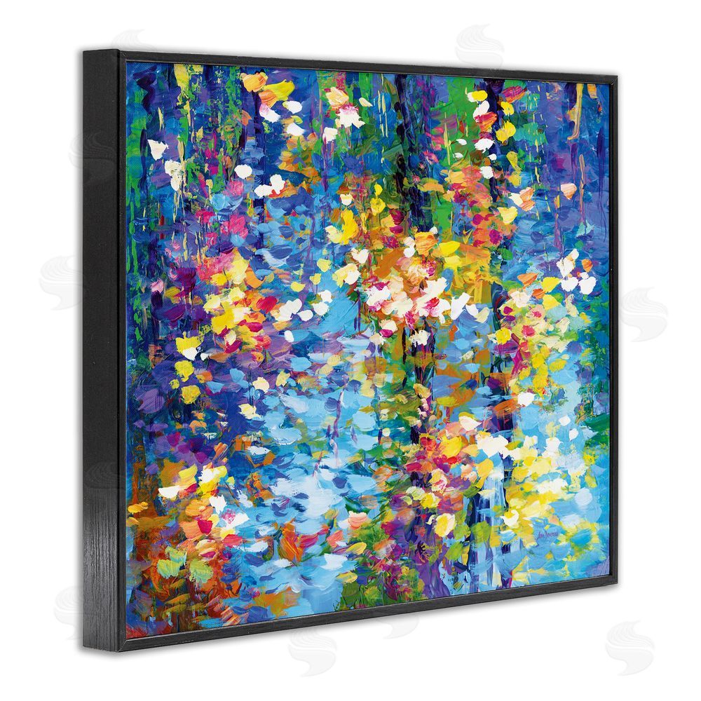 Leon Devenice Colorful Reflections Lake Flowers Black Framed Giclee Wall Art Print