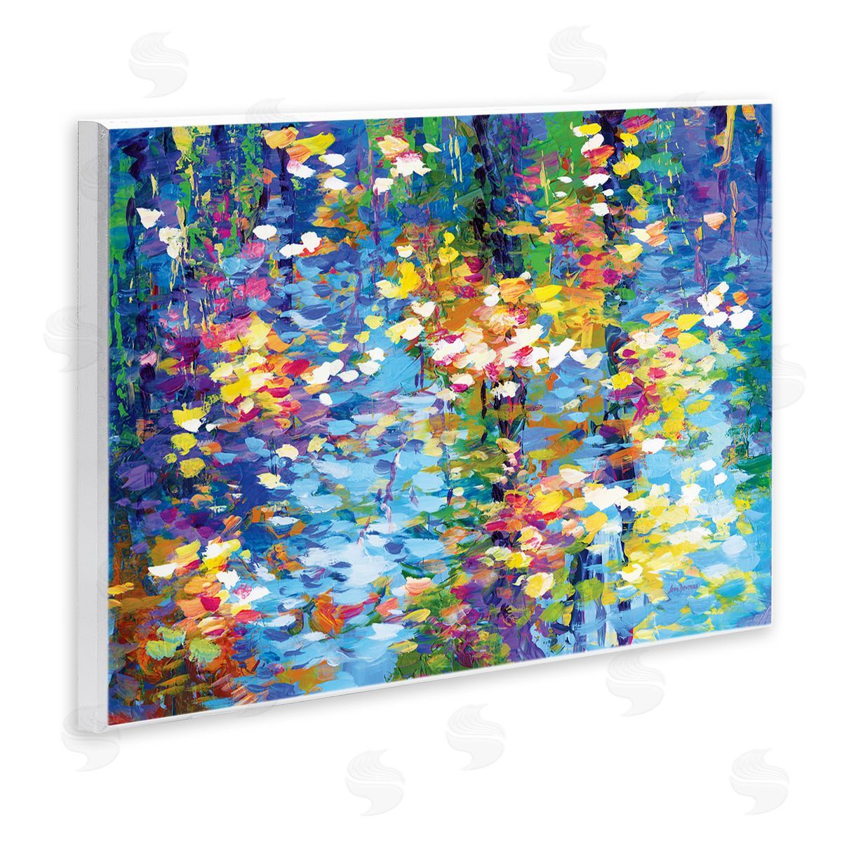 Colorful Reflections Lake Flowers Wood Plaque Wall Art, Home Decor by Leon Devenice