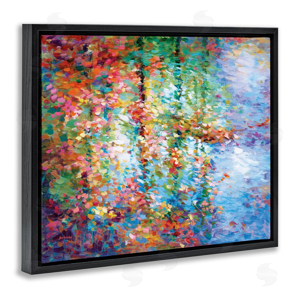 Leon Devenice Abstract Leaves Colorful Reflections Black Floating Frame Canvas Wall Art Print