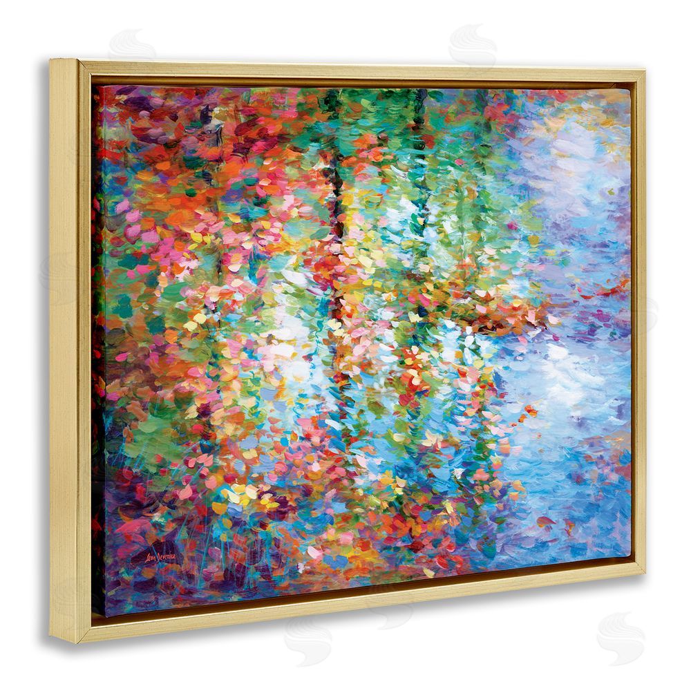 Leon Devenice Abstract Leaves Colorful Reflections Gold Floating Frame Canvas Wall Art Print