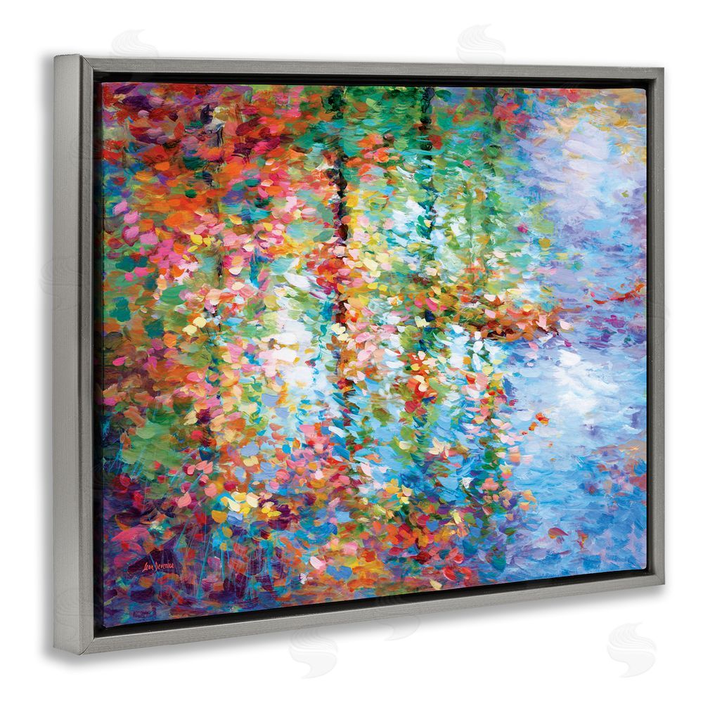 Leon Devenice Abstract Leaves Colorful Reflections Gray Floating Frame Canvas Wall Art Print