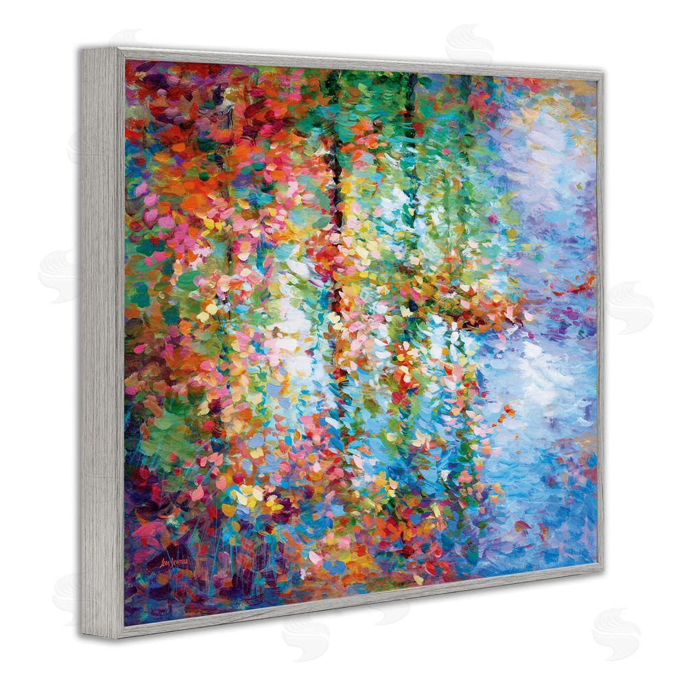 Leon Devenice Abstract Leaves Colorful Reflections Gray Framed Giclee Wall Art Print