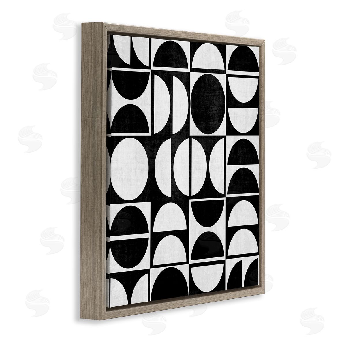 Black & White Arch Pattern Brown Floating Frame Canvas Wall Art, Home Decor by Natalie Carpentieri