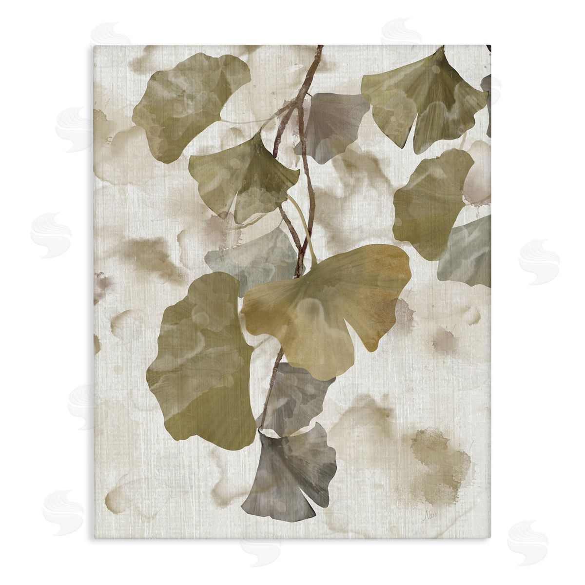 Nan Rustic Ginkgo Leaves Stretched Canvas Wall Art Print