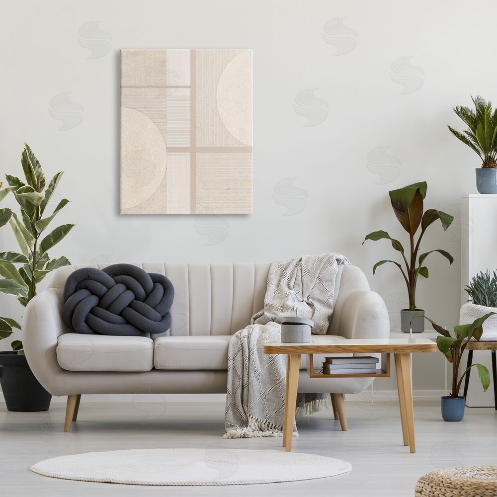 Susan Jill Beige Circular Geometric Canvas Wall Art Print in Room