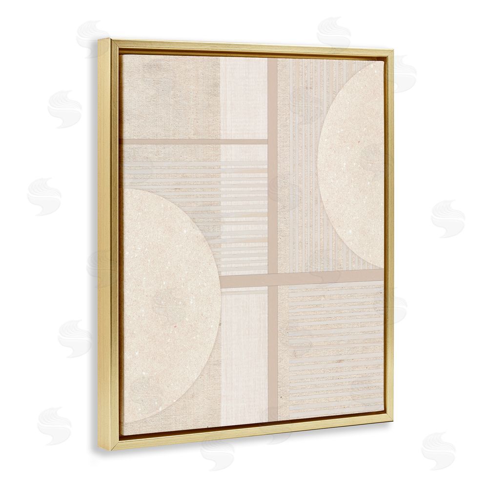Susan Jill Beige Circular Geometric Gold Floating Frame Canvas Wall Art Print
