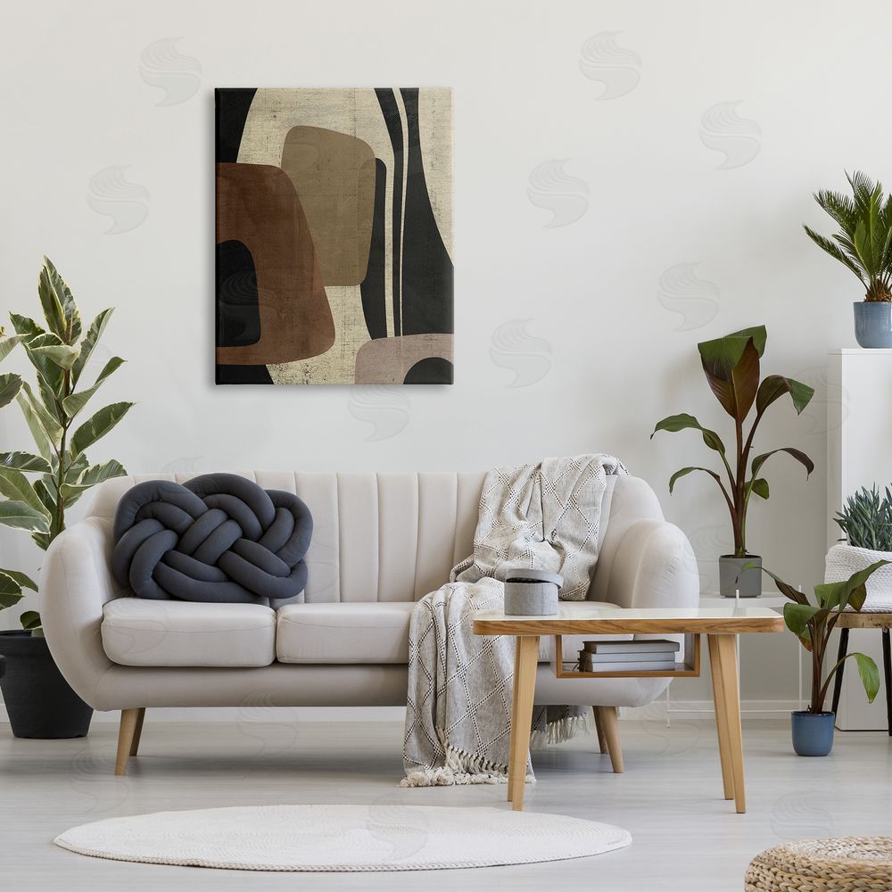 Victoria Barnes Brown Retro Abstraction Canvas Wall Art Print in Room