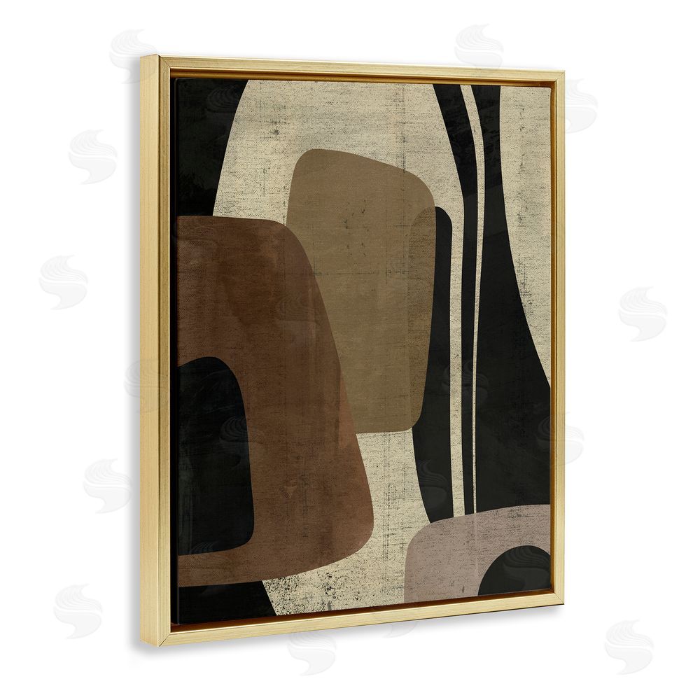 Victoria Barnes Brown Retro Abstraction Gold Floating Frame Canvas Wall Art Print