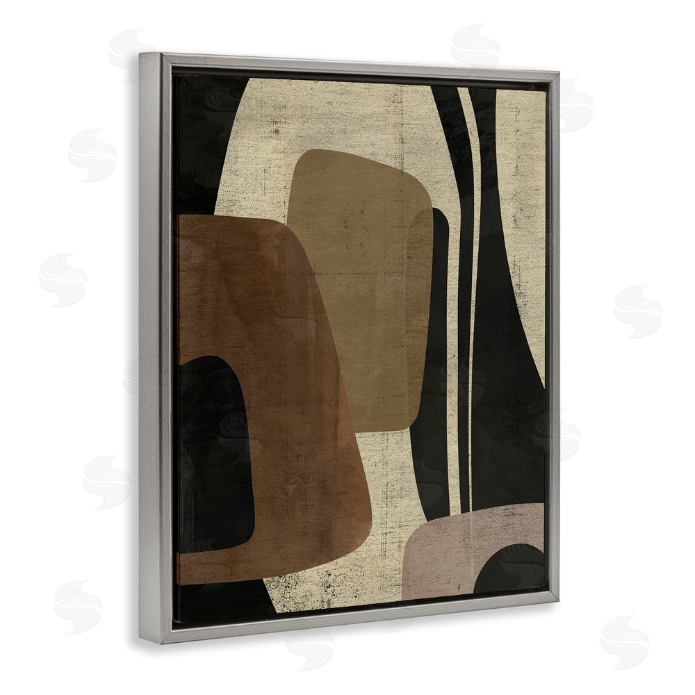 Victoria Barnes Brown Retro Abstraction Grey Floating Frame Canvas Wall Art Print