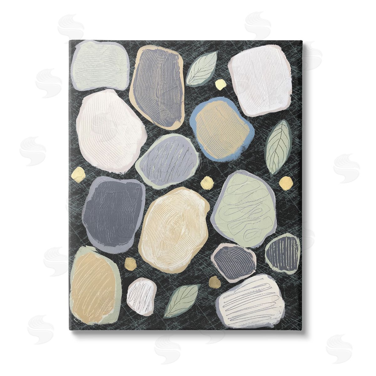 Jade Reynolds Abstract Pebbles & Leaves Stretched Canvas Wall Art Print