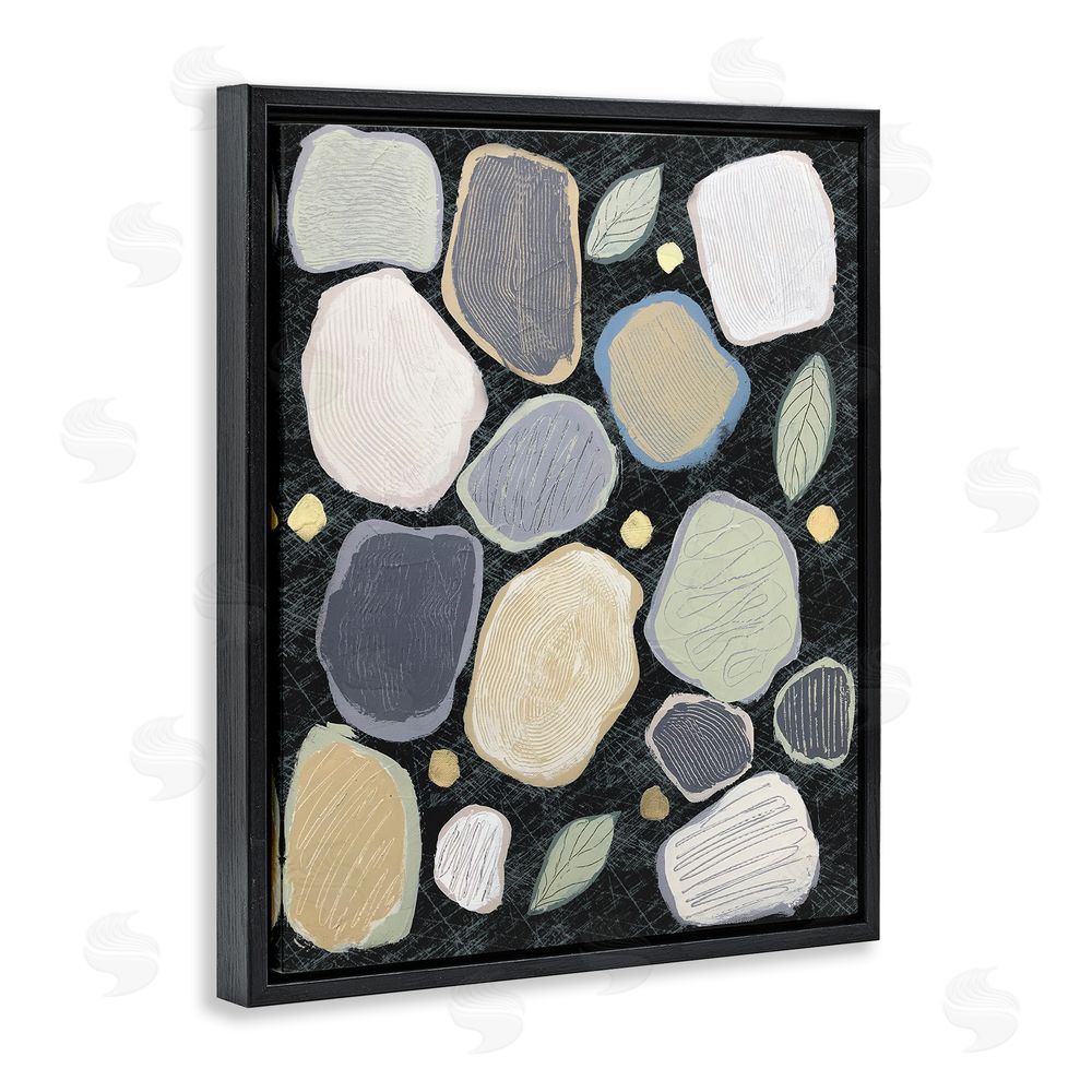 Jade Reynolds Abstract Pebbles & Leaves Black Floating Frame Canvas Wall Art Print