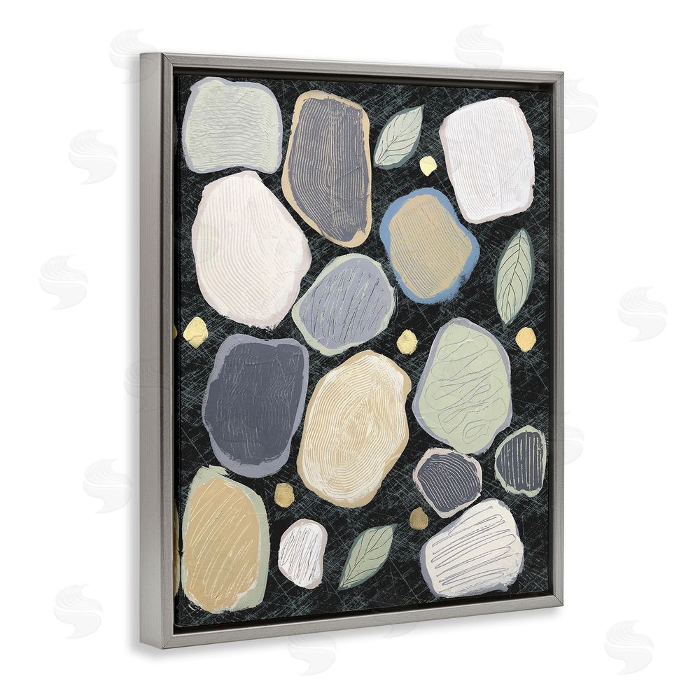 Jade Reynolds Abstract Pebbles & Leaves Grey Floating Frame Canvas Wall Art Print