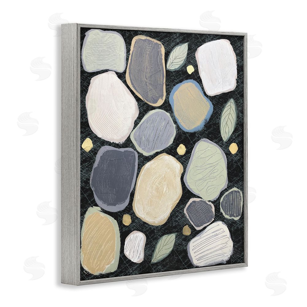 Jade Reynolds Abstract Pebbles & Leaves Gray Framed Giclee Wall Art Print
