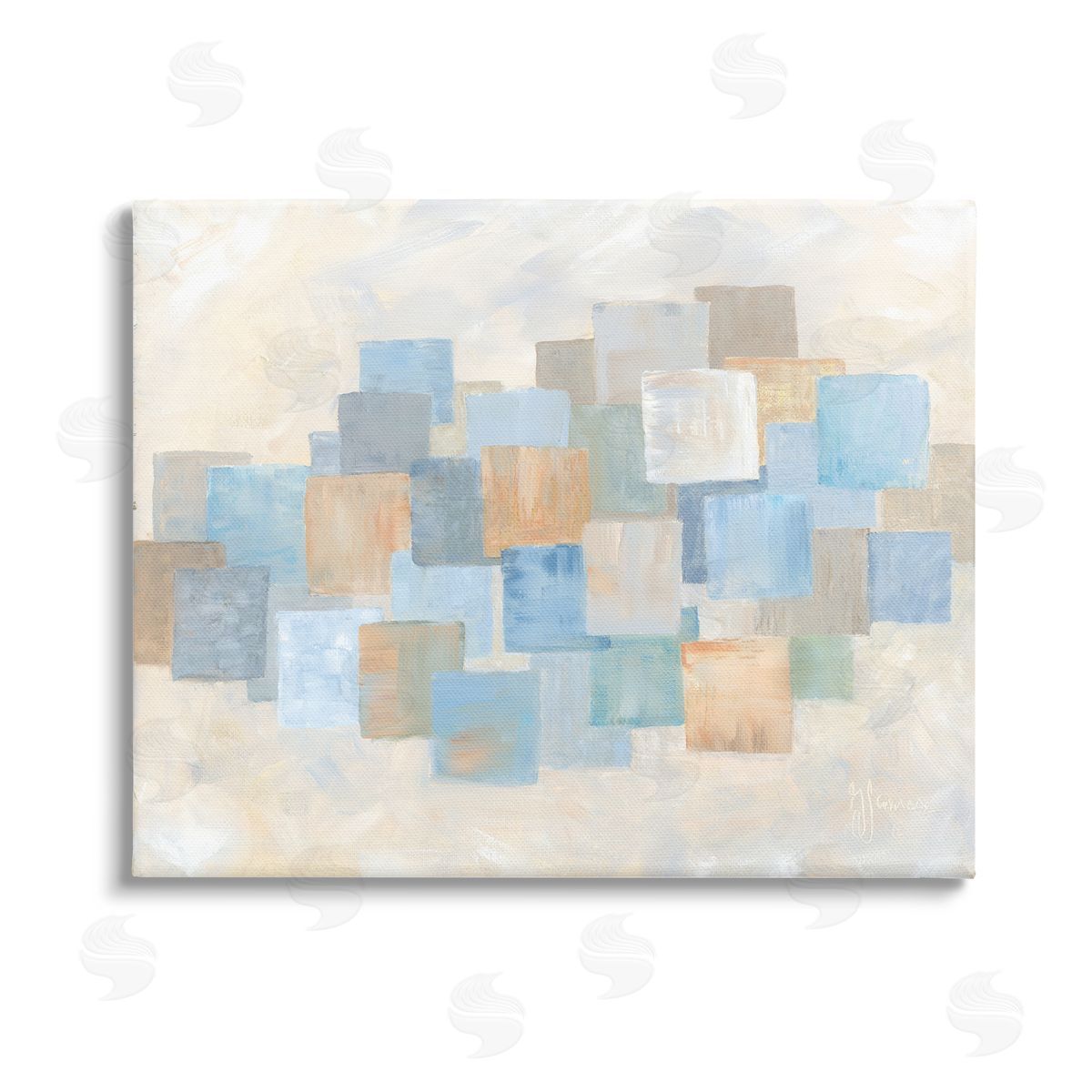 Georgia Janisse Layered Blue Beige Squares Stretched Canvas Wall Art Print