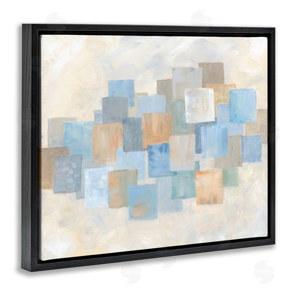 Georgia Janisse Layered Blue Beige Squares Black Floating Frame Canvas Wall Art Print