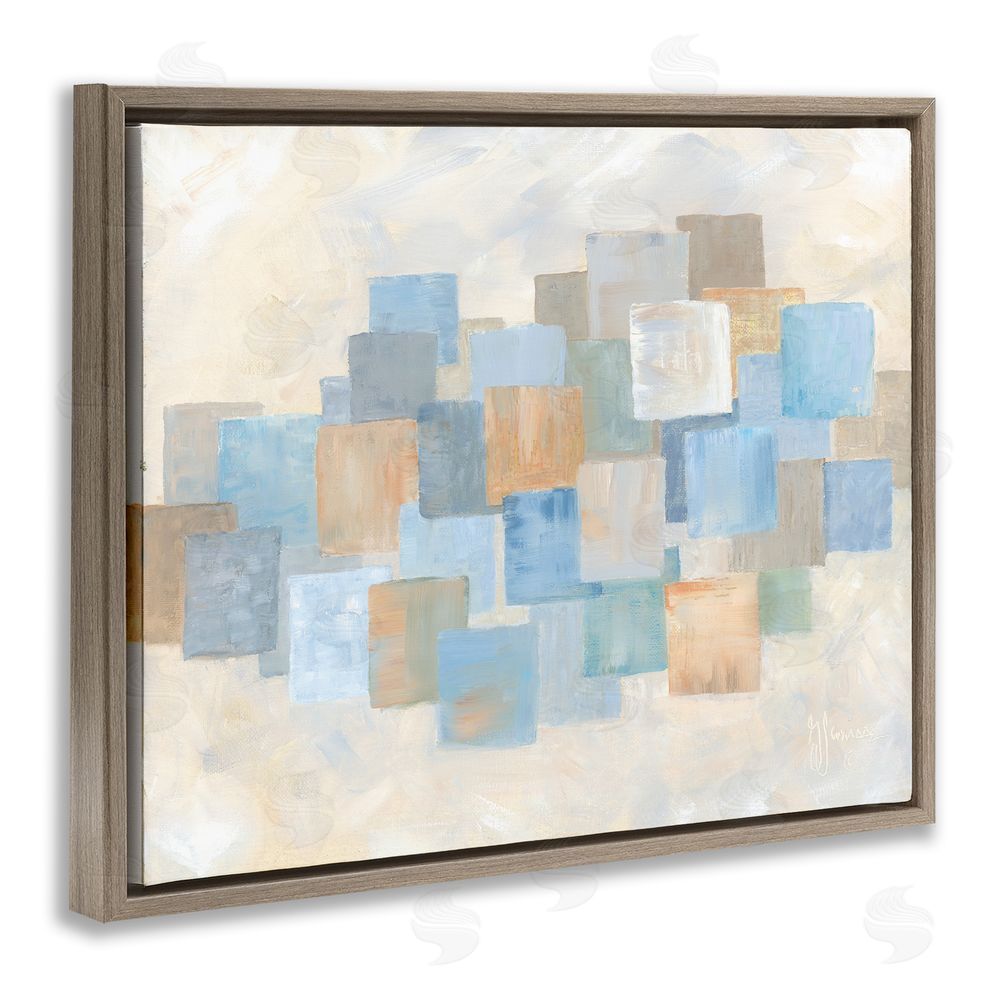 Georgia Janisse Layered Blue Beige Squares Brown Floating Frame Canvas Wall Art Print