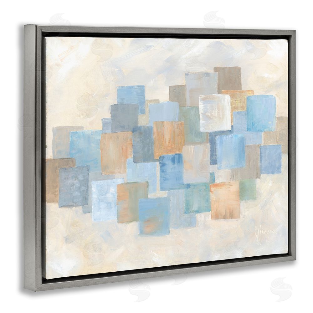 Georgia Janisse Layered Blue Beige Squares Grey Floating Frame Canvas Wall Art Print