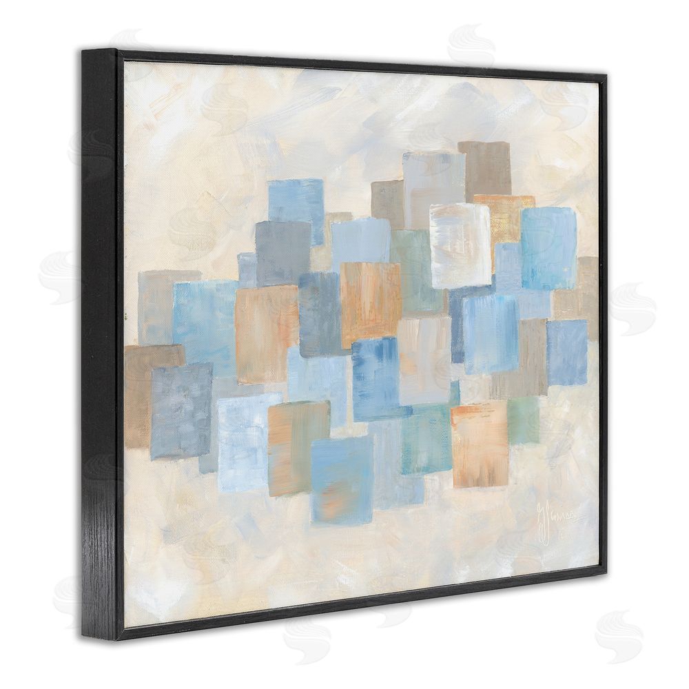 Georgia Janisse Layered Blue Beige Squares Black Framed Giclee Wall Art Print