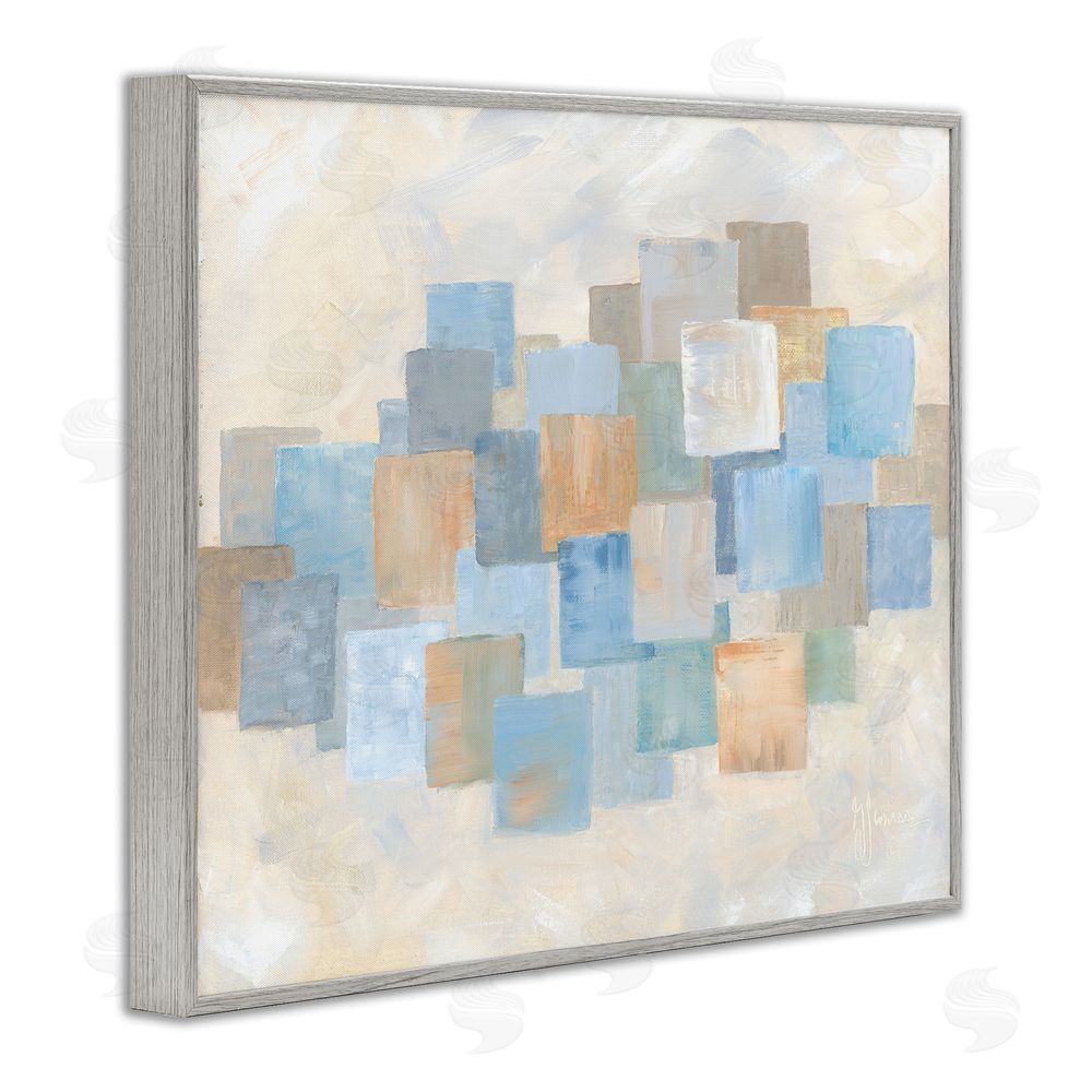 Georgia Janisse Layered Blue Beige Squares Gray Framed Giclee Wall Art Print