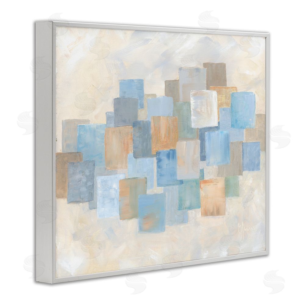 Georgia Janisse Layered Blue Beige Squares White Framed Giclee Wall Art Print