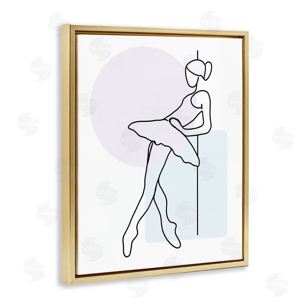 Henk Van Gog Ballerina Doodle on White Gold Floating Frame Canvas Wall Art Print
