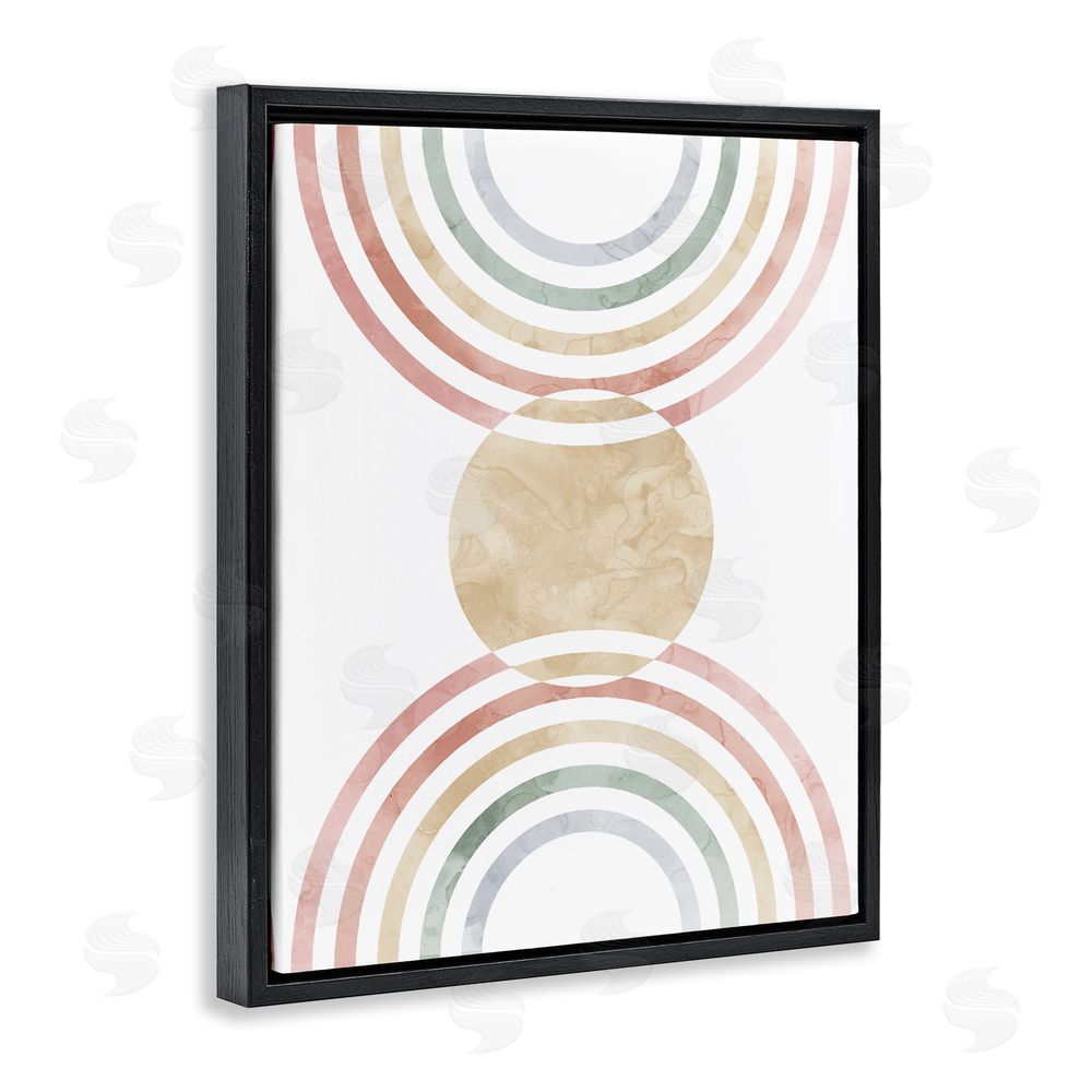 Stupell Studio Circle with Abstract Rainbows Black Floating Frame Canvas Wall Art Print