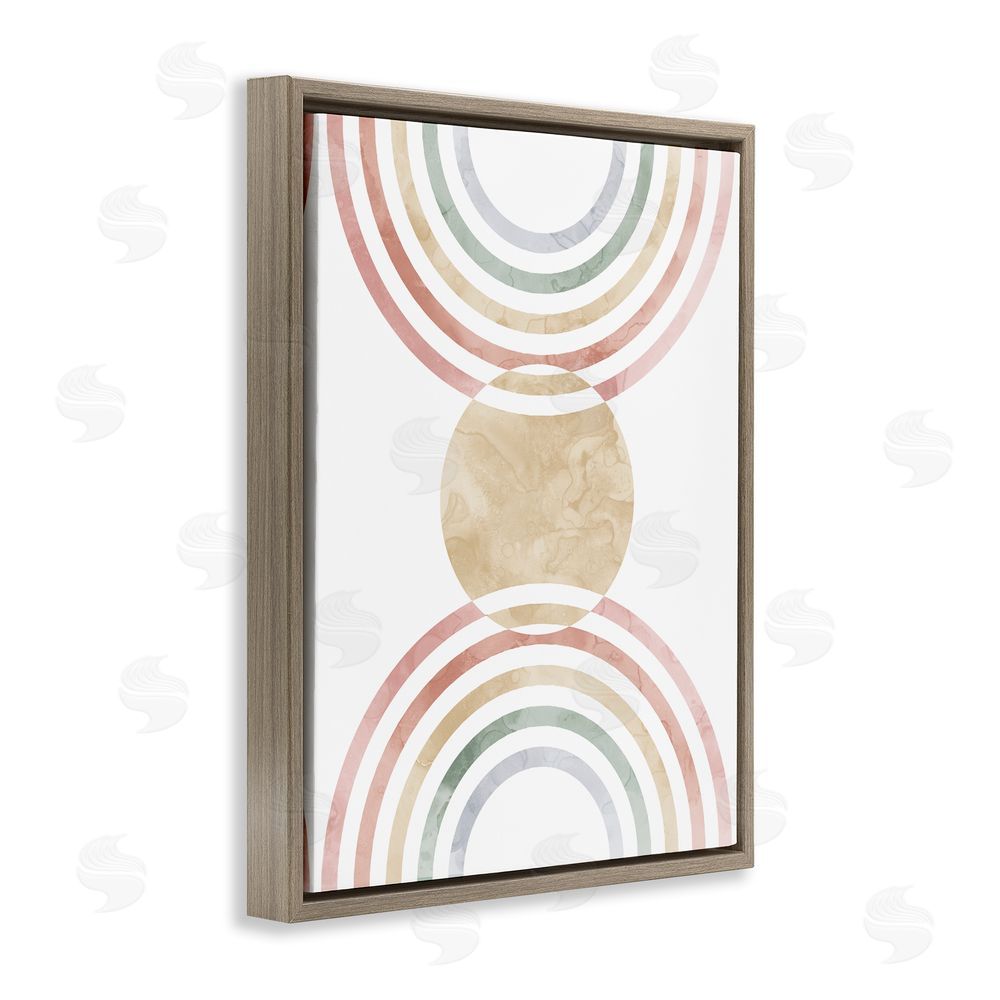 Stupell Studio Circle with Abstract Rainbows Brown Floating Frame Canvas Wall Art Print