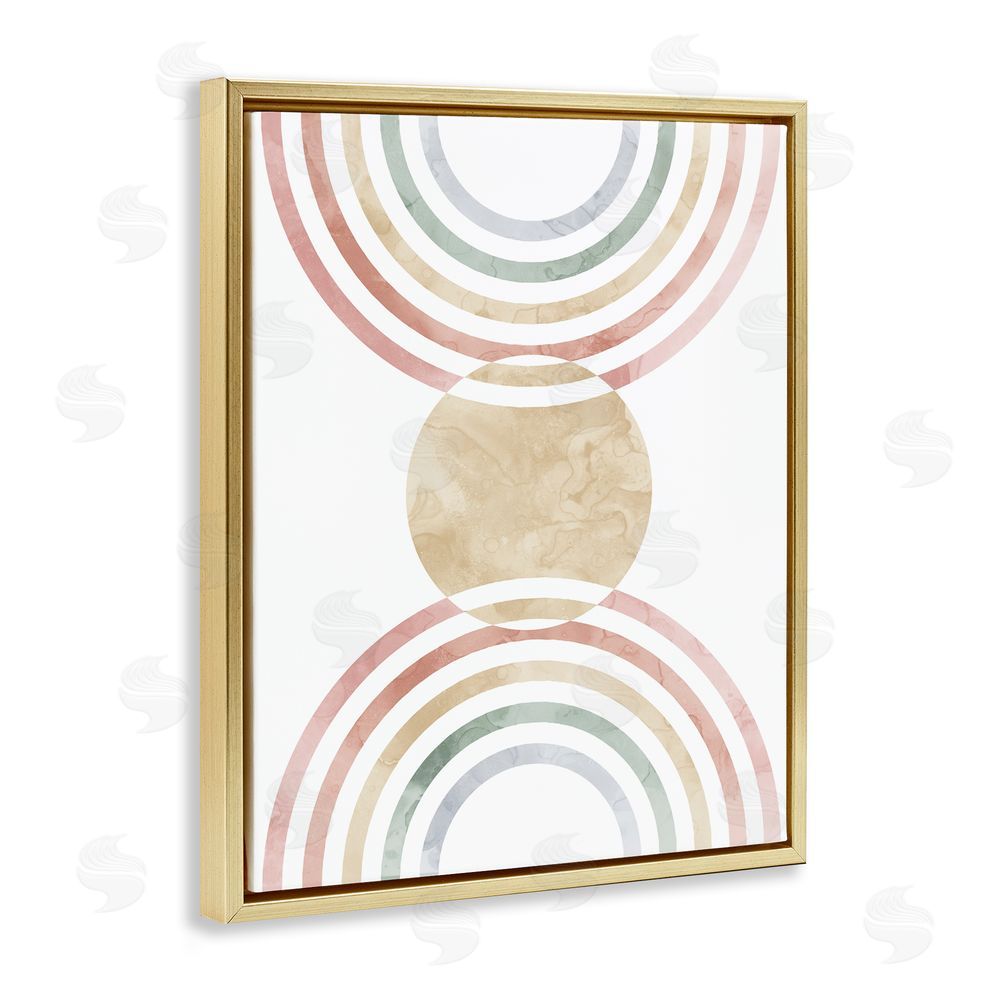 Stupell Studio Circle with Abstract Rainbows Gold Floating Frame Canvas Wall Art Print