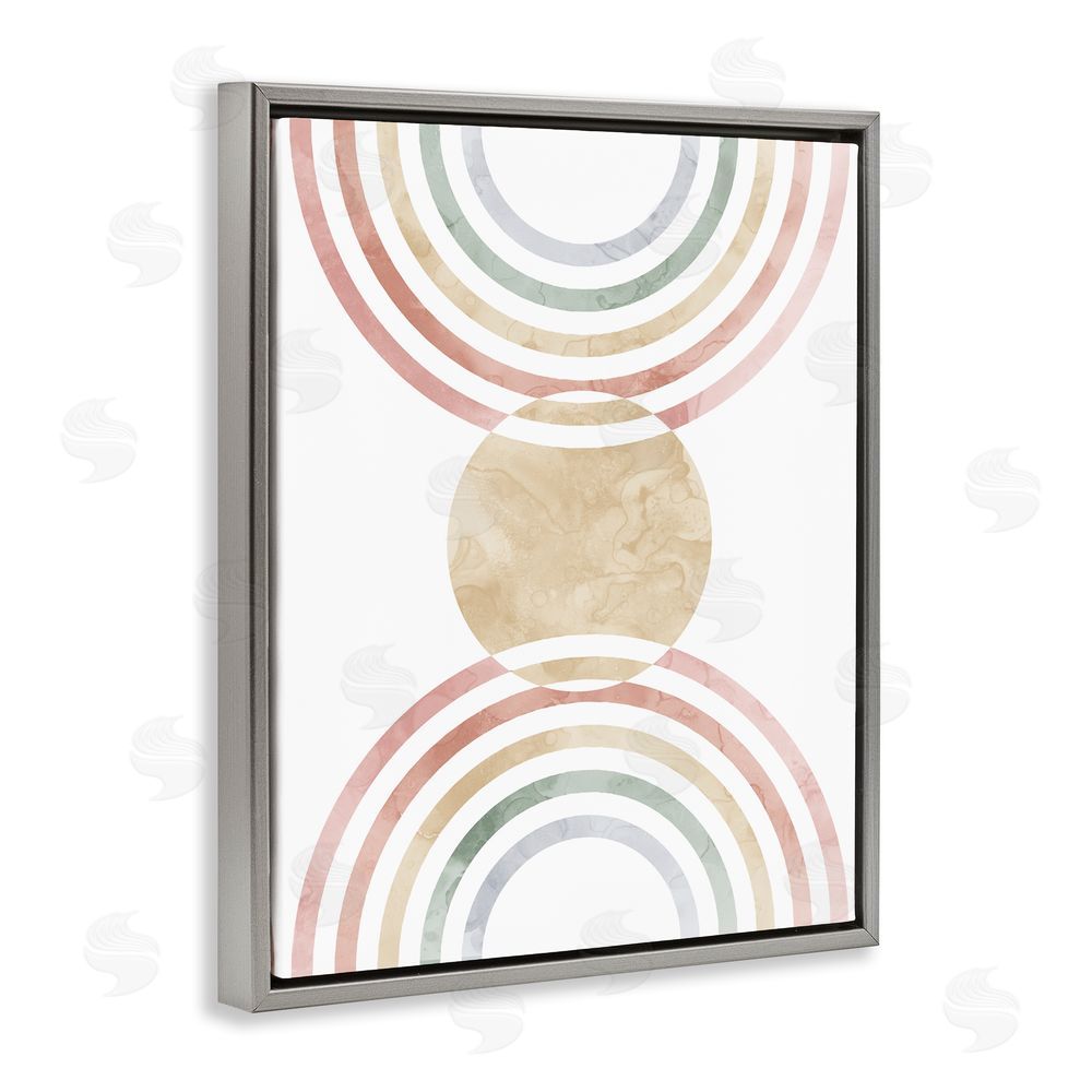 Stupell Studio Circle with Abstract Rainbows Grey Floating Frame Canvas Wall Art Print