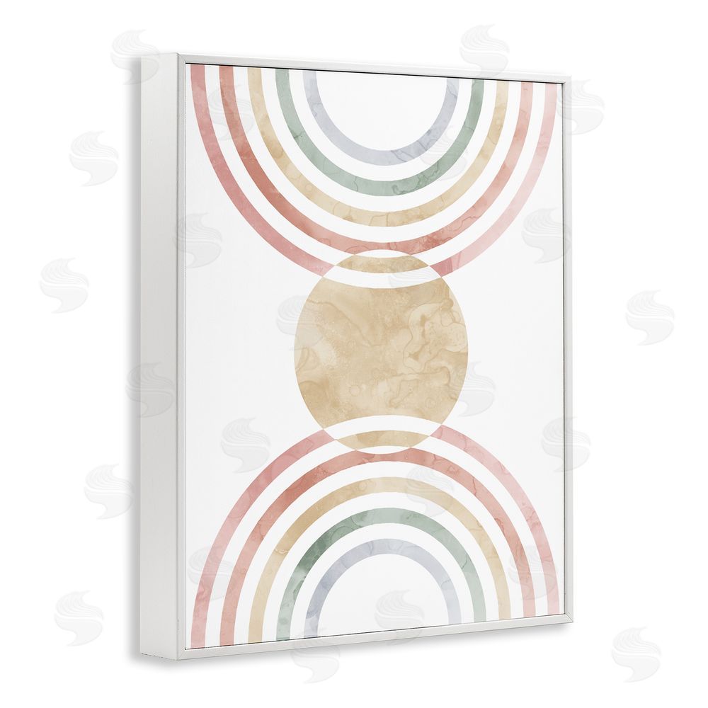Stupell Studio Circle with Abstract Rainbows White Framed Giclee Wall Art Print