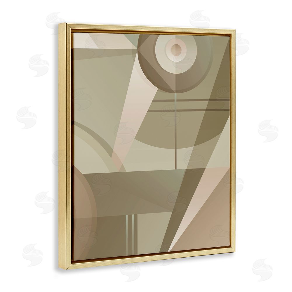Stupell Studio Tan Geometric Abstract Gold Floating Frame Canvas Wall Art Print