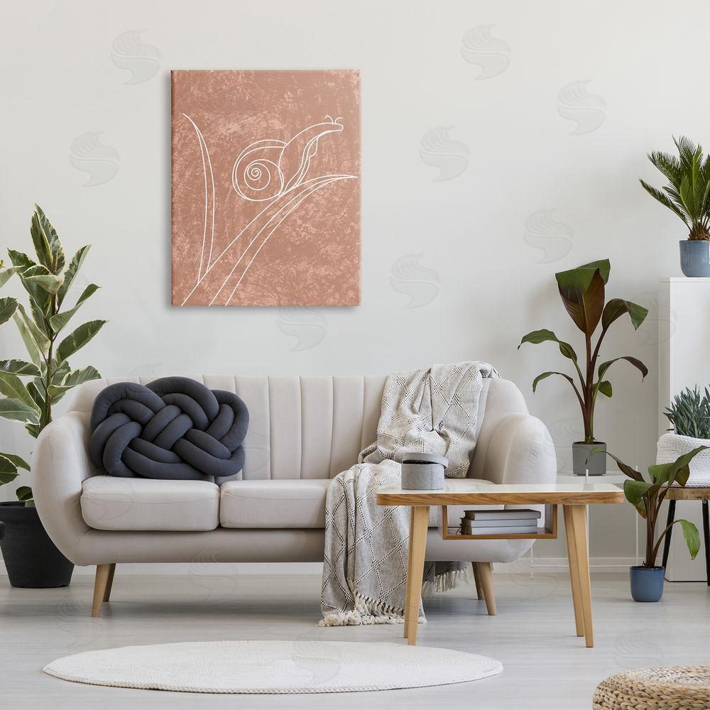 Stupell Studio Snail on Leaf Doodle Canvas Wall Art Print in Room