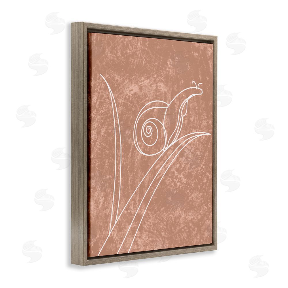 Stupell Studio Snail on Leaf Doodle Brown Floating Frame Canvas Wall Art Print