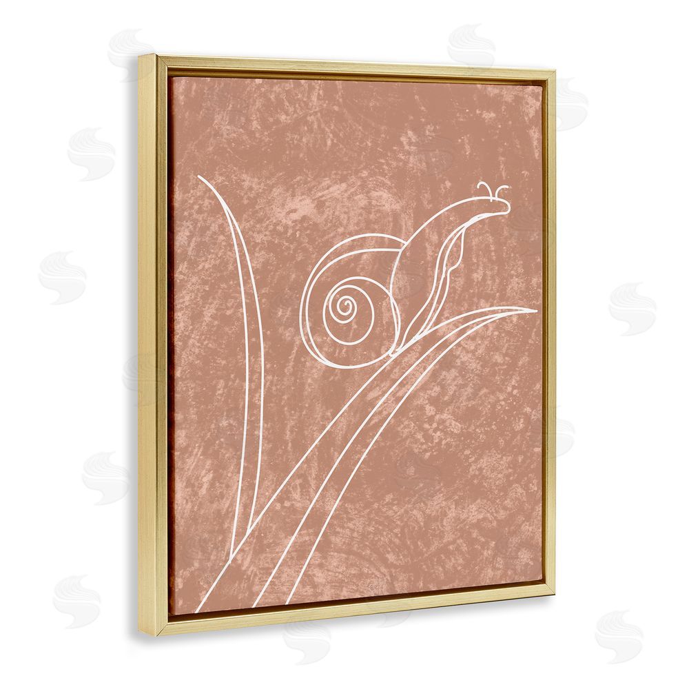 Stupell Studio Snail on Leaf Doodle Gold Floating Frame Canvas Wall Art Print