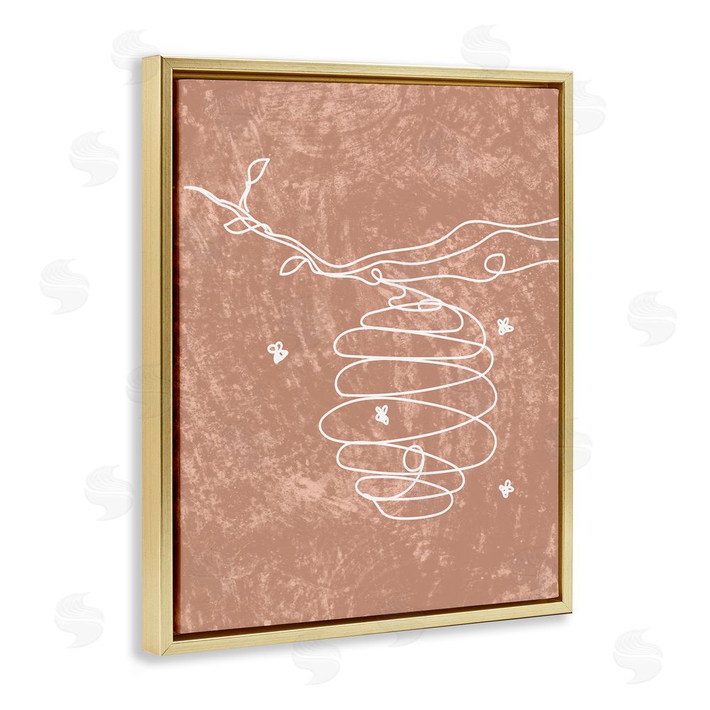 Stupell Studio Beehive Line Doodle Gold Floating Frame Canvas Wall Art Print