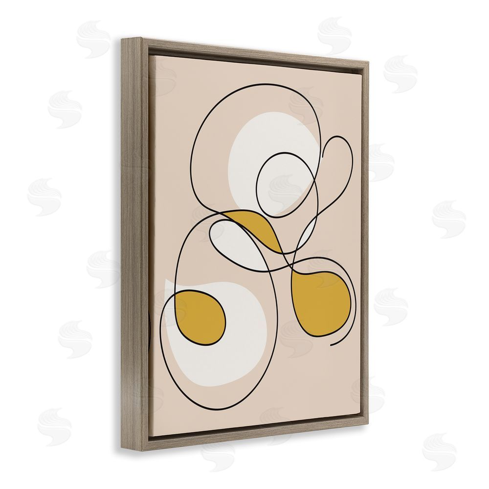 Stupell Studio Line Doodle with Yellow Brown Floating Frame Canvas Wall Art Print