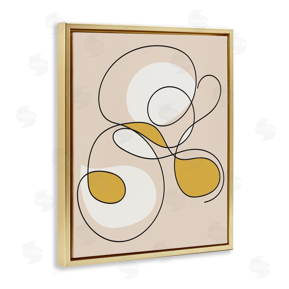 Stupell Studio Line Doodle with Yellow Gold Floating Frame Canvas Wall Art Print