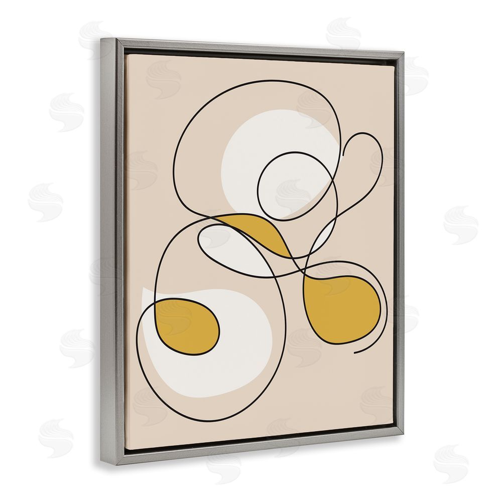 Stupell Studio Line Doodle with Yellow Grey Floating Frame Canvas Wall Art Print